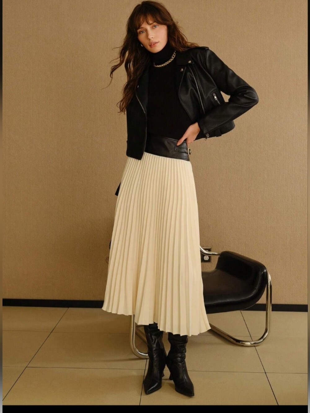 MOTF Studio Color Block Zipper Pleated Skirt with Side Buckles Size Small EUC